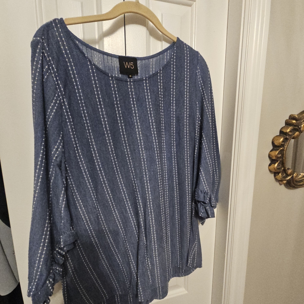 W5 Blue Blouse with White Stripes